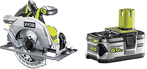 Ryobi R18CS7-0 ONE+ 18V Cordless Brushless Circular Saw (Body Only) & RB18L50 ONE+ Lithium+ 5.0Ah Battery, 18 V