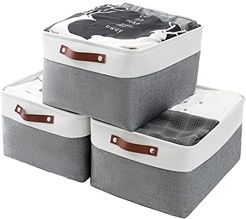 MANGATA XLarge Fabric Storage Boxes, 3-Pack Collapsible Clothing Storage Basket, for Clothes Toy Cupboards Shelves(XL, Cold Grey)
