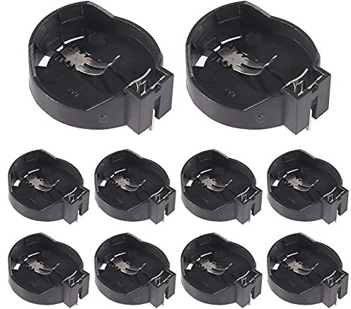 AOICRIE 10Pcs CR2032 CR2025 Portable 3V Coin Cell Button Battery Holder Case Adapter Clip Socket Holder Container Box Case Black