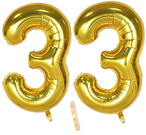 Folienballon Zahl Deko Gold 33 für Frauen Männer, XXL 100cm Riesen Nummer Aufblasbar Helium Ballon Figuren Zahlen Luftballons für 33. Jahre Mann Frau Geburtstag Hochzeit Jubiläum Party Dekoration