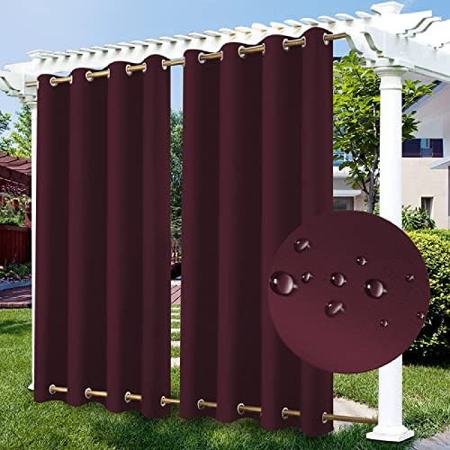 Rideau extérieur imperméable rideaux de fenêtre occultants patio antirouille panneau supérieur à œillets pour pergola de jardin de Gazebo de porche Vin Rouge(Largeur x Haute) L300cm x H150cm x 1PC
