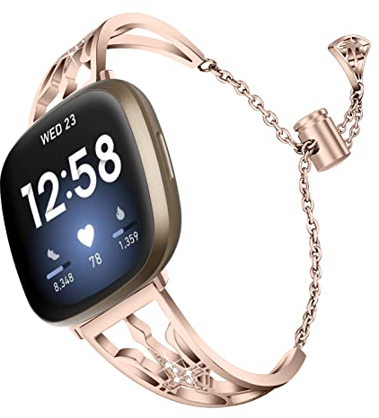 KangPlus Armband für Fitbit Versa 3, modisches Metallarmband, verstellbar, 14-20,3 cm, Edelstahl, Ersatzarmband, kompatibel mit Fitbit Versa 3/Sense – Gold