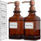 GLADPURE Seifenspender, 2er-Pack, Handseife, 530 ml, antikes Design, dicke bernsteinfarbene Glasflasche, rostfreie 316er-Edelstahl-Pumpe, 6 Aufkleber, für Lotion, Seife, Kupfer (Brushed Copper)
