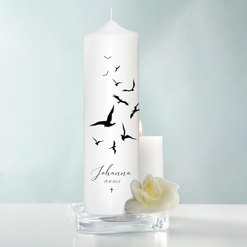Wandtattoo Loft Trauerkerze personalisiert mit Namen und Datum, Motiv mit schwarzen Vögeln, 25cm x 7cm, personalisierte Trauerkerze, Kondolenzkerze, Beileidskerze, Trauerlicht, Grabkerze
