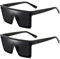 Dollger Retro Eckig Sonnenbrille Damen Herren Groß Mode Flat Top Big Rahmen Shades,Schwarz*2