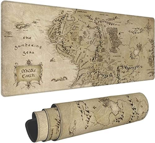 Gaming Mouse Pad XL Extended Large Mouse Mat Desk Pad 31.5x11.8x0.12,Stitched Edges Non Slip Mousepad for Computer,Office,Keyboard and Laptop-Middle Earth Map
