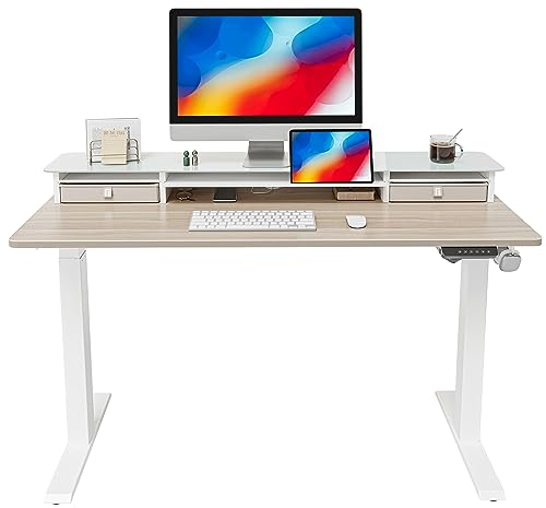FEZIBO Schreibtisch Höhenverstellbar Elektrisch mit 2 Schubladen, 120 x 60 cm Stehtisch mit Memory-Steuerung, Stehpult Home Office, Antikollisionssystem, Hell Walnuss Tischplatte