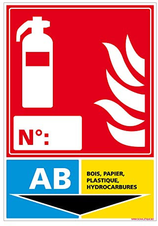 Panneau Extincteur Classe AB Incendie (A0233). Panneau Extincteur Incendie. Classe d'extincteur AB en autocollant, PVC ou Alu - 150 x 210 mm - Adhésif - Adhésif -