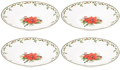 Harvey & Mason Set Of 4 Bowls Christmas Holly Porcelain Festive Dinner Setting Xmas Decor