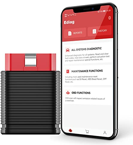 KINGBOLEN OBD2 diagnosegerät, EDIAG MINI Vollsysteme obd2 bluetooth adapter für iPhone/Android, obd2 diagnosegerät für alle fahrzeuge, kostenlose lebenslange Updates, Software enthalten (Öl/SAS Reset)