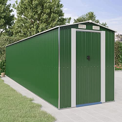 homiuse Abri de jardin en métal vert - Armoire de jardin - Garage à vélos - Résistant aux intempéries - 192 x 855 x 223 cm - En acier galvanisé