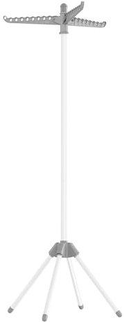 SONGMICS Wäscheständer, Standtrockner, 3 drehbare Arme für Kleiderbügel, 4 Beine, klappbar, für Innenbereich, Edelstahl, für Kleidung und Socken, 150 cm hoch, grau-weiß LLR510G01