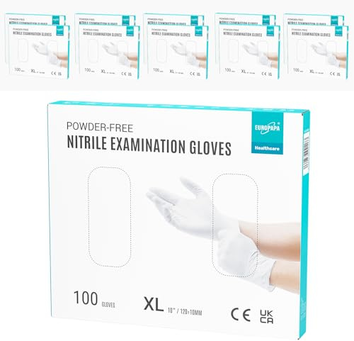 EUROPAPA® 1000x Nitrilhandschuhe Einweghandschuhe puderfrei Untersuchungshandschuhe EN455 EN374 latexfrei Einmalhandschuhe Handschuhe in Gr. S, M, L & XL verfügbar (Weiß, XL)