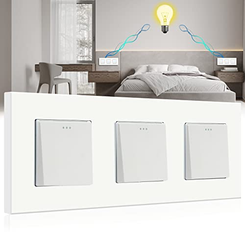 BSEED Lichtschalter Tripel 1 Fach 2 Weg, Wechselschalter, PC Panel Lichtschalter Unterputz, Taster Schalter, Wandschalter Schalter Unterputz, Light Switch für Wohnzimmer, Küche, Büro, Weiß-228mm