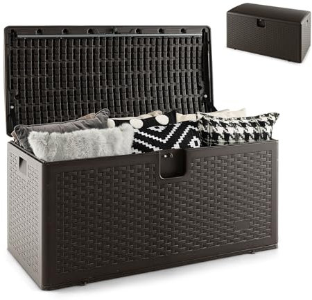 GOPLUS Coffre de Rangement Étanche de 276L, Grande Boîte de Rangement Intérieur/Extérieur en Résine, Conteneur de Stockage Verrouillable pour Jouets, Outils de Jardin, Fournitures de Piscine
