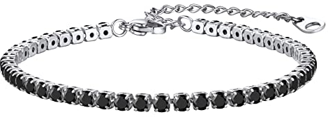 FOCALOOK Bracciale da Donna a Catena Tennis in Acciaio Inossidabile 316L Placcato Oro 18K con Zirconia Trasparente e Nera 18cm+5cm Catenina Regolabile