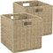 Aluusy Set di 2 Cestini Portaoggetti con Addensato Manico, Cestino Portaoggetti Intrecciato Corda Pieghevoli Intrecciati a Mano, 28x28x28cm Multiuso Ceste Portaoggetti per Bagno- Colore Legno