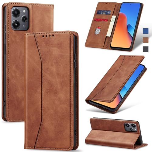 Jasonyu Funda para Xiaomi Redmi 12, Cuero PU Carcasa, Tipo Libro Flip Case con Tarjetas y Cartera, Soporte Plegable, Cierre magnético, Capa (Marrón)
