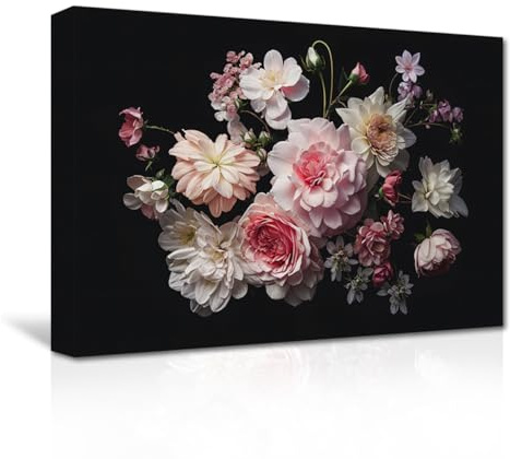 CXHOSTENT Bauernhaus Blumen Leinwand Wandbilder abstrakte Pfingstrose und Rose Kunstdruck Vintage Blumen Bilder für rustikale Küche Badezimmer Dekor (D, 40.00 x 60.00 cms)