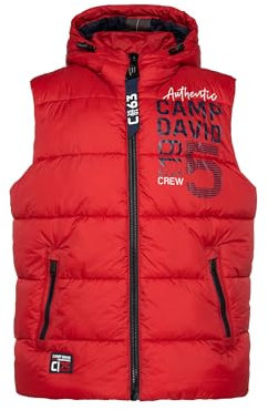 Camp David Herren Steppweste mit Kapuze und Rücken-Print Royal Red Xxl