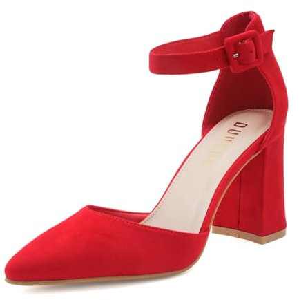 Women's High Heels Closed Toe Pumps Pointed Toed Dress Sandals Wedding Party Ladies Court Shoes Red UK 4