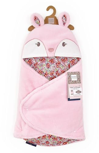 DOUDOU ET COMPAGNIE - Nid d'Ange Douillet BOH'AIME FAON - Couverture Matière Peluche Rose et Fleuri - Pour Siège Auto, Cosi, Poussette - Bébé 0 à 6 Mois - 69 cm - Cadeau De Naissance - DC4031