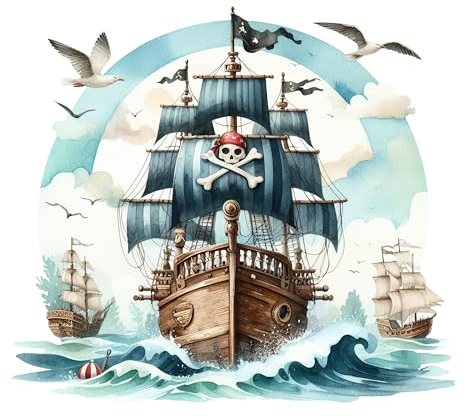 GRAZDesign Piraten Wandtattoo Kinderzimmer Junge Piratenschiff Pirat - Wandaufkleber selbstklebend - 64x57cm