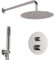 Set doccia incasso satinato con braccio e soffione 30 cm, kit doccia con doccino in ottone, presa acqua e supporto, GEMINI