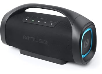 MUSE 300 Watt Schwarz tragbarer Bluetooth Lautsprecher, Splash-Proof, mit farbwechselnden LED-Lichtern, Wireless und Stereo Pairing, ideal für Outdoor, Wassergeschützt (IPX6)