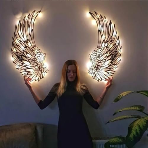 Generisch Metall Engelsflügel Wanddeko | Engelsflügel Wandkunst mit/Ohne LED-Licht | Modern Wanddekoration Metall für Schlafzimmer Wohnzimmer und Büro für Hochzeit