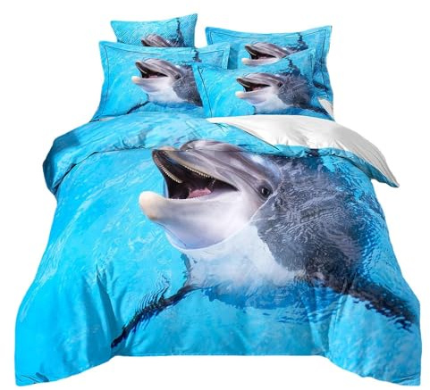 ZZTBQ Delphin blau Bettwäsche Set 155x220 Kinder Bettwäsche Set Ozean Tier Delfin Blau Bettbezug und Kissenbezug für Kinder Jungen Mädchen Jugend Schlafzimmer