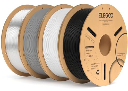 ELEGOO PLA+ Filament 1.75mm Schwarz Weiß Grau Transluzent 4KG, PLA Plus 3D Drucker Filament, Härter und Stärker 3D Druckmaterialien, Maßgenauigkeit +/-0,02mm(4 Stück 1KG/Spool)
