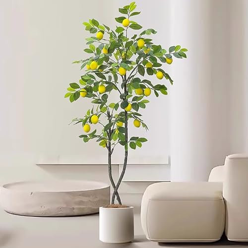 GLJTUO Albero Finto Artificiale di Limone per Porta D'Ingresso in Vaso Alto, Sembra Un Vero Albero di Limone Artificiale per L'Angolo del Portico D'Ingresso, Albero da Frutto D,One Color-Medium
