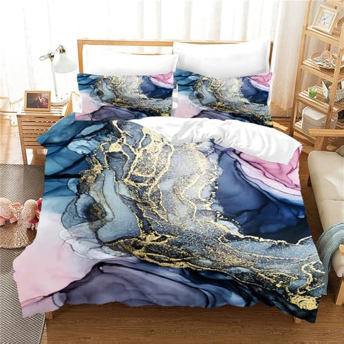 Housse de Couette 220x240 Bleu Rose Parure de Lit 220x240 Adulte Microfibre avec Utilisation Continue Ultra-Douces avec Lavage à l'eau Fermeture Éclair Sets de 2 Taies Oreiller