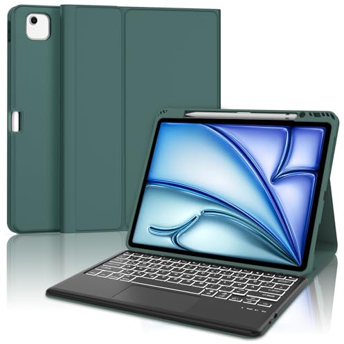 SENGBIRCH Funda con Teclado para iPad Air 13 2025 M3/2024 M2, Bluetooth Desmontable Retroiluminación, Español Ñ Teclado con Touchapd para iPad Air 13 Pulgadas 2025/2024 (M3/M2), Verde