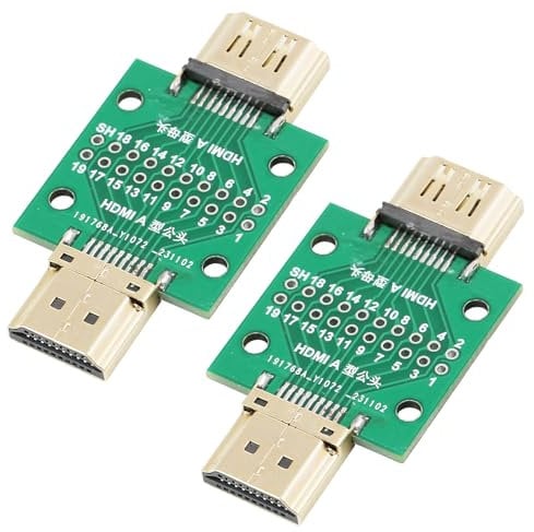 Cermant 2 Pcs HDMI Maleto Female Connector with Test PCB Board,2.54 Pitch 19 Pins Repair Plug Soldering Wire Type Connectors Use for Electronics Repair