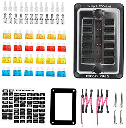 BUGUUYO Output Fuse Organizer Box and Fused Distribution Block Sealing Battery Box Terminals for Rv Boat and Off-road