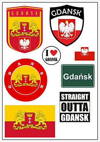 Daged Danzig Polen Aufkleber Karte 8 Stück - PKW Auto Motorrad Biker Flagge Fahne Vinyl ST