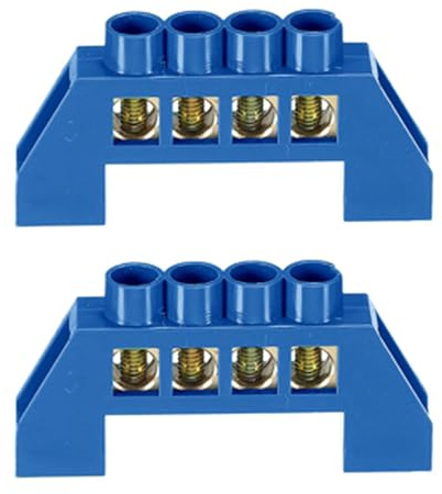 Neutrale Klemmleiste, 4 Positionen, Messingdraht, Schraubklemme, Sammelschiene, Erdungsleiste, blaues Gehäuse für elektrische Verteilung, 2 Stück