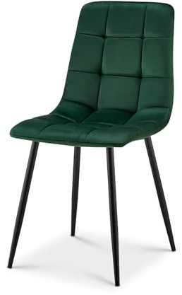 Bravich Velvet Embossed Dining Chair, Green High Back Upholstered Fabric Kitchen Chair with Metal Legs, Modern Single Accent Chair for Study, Bedroom, Dressing Table and Vanity
