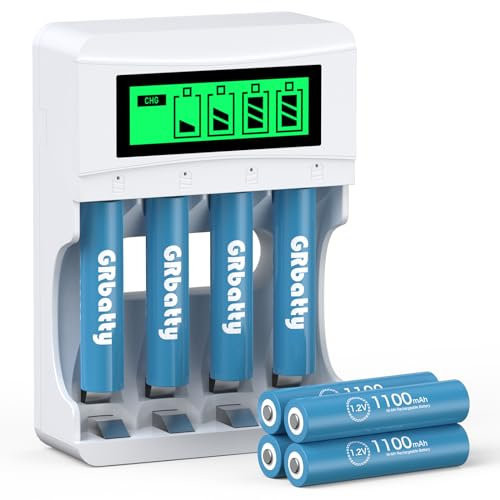 GRbatty AAA Rechargeable Batteries Ni-MH 1100mAh high-capacity 1200 Cycles with LCD Smart Battery Charger for Rechargeable AA AAA Batteries（8pcs）