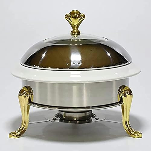 CWCQGH Chafing Dish Buffet Set,Round Durable Chafer and Buffet Warmer Set,Stainless Steel Chafer for Kitchen Party Dining Buffet,Ceramic Liner (Gold 24cm)