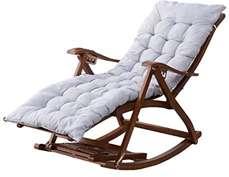 JKJZSALJ Schaukelstuhl aus Holz, Liegestuhl, faltbar, verstellbar, Rückenlehne in S-Form, Liegesessel für den Garten, mit verlängerter Fußstütze und Fußmassage, langer Stuhl