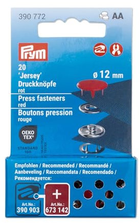 Prym 390772 Druckknöpfe Jersey, 12 mm, rot, kompatibel mit dem Vario Creative Tool