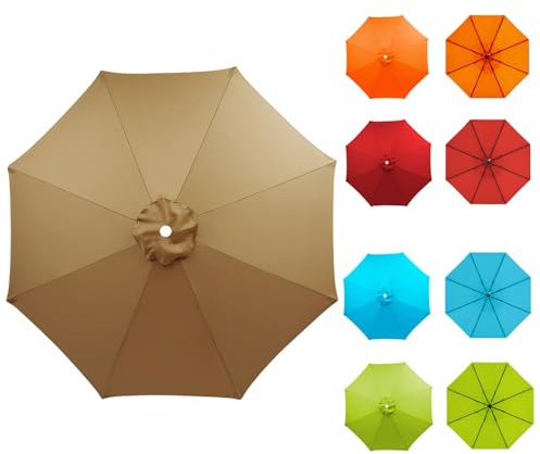 Toile de Rechange pour Parasol de Jardin, 2.30m/2.70m/3.0m/3.5m, 8 Baleines Toile De Rechange Pour Parasol Déporté, Housse De Rechange Pour Parasol De Terrasse Plage(Khaki,7.5FT/2.30M)