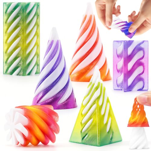 Chennyfun 6 Piece Spiral Cone Fidget Toys, Impossible Cone,3D Printed | Decompression Mini Spiral Cone Toys, Pyramid Fidget Toy, Desk Toys for Stress for Home Office Desk Decor Souvenir Gift