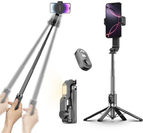 Selfie Stick Gimbal Stabilizer, Single Axis Stabilizer Tracking Selfie Stick with Light Tripod 360° Rotation with Remote Control for iPhone/Andriod for Vlog Live Broadcast TIK Tok YouTube Vlogging