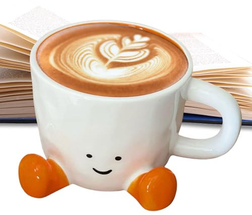 Funny Coffee Mug, Novelty Ceramic Tea Cup with Feet Design, 3.82x2.87x1.38 Inches, Quirky Pen Stand, Decorative Art Desk Accent, Hand-Kneaded Aesthetic Holder for Home Workplace