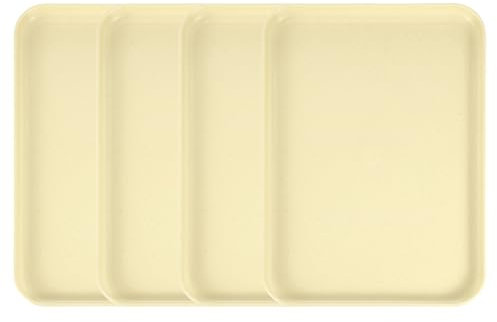 sourcing map 4Pcs Plastic Serving Trays, 12.2 x 8.7 Inch Rectangle Food Serving Cafeteria Trays for Kitchen Restaurant Coffee Fruit Burger Lunch Dessert, Light Yellow