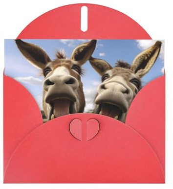 Red JKIEGOQ Lustige Esel Drucke Grußkarte 10,2 x 15,2 cm für Weihnachten, Valentinstag, Hochzeit, Party Einladungskarten